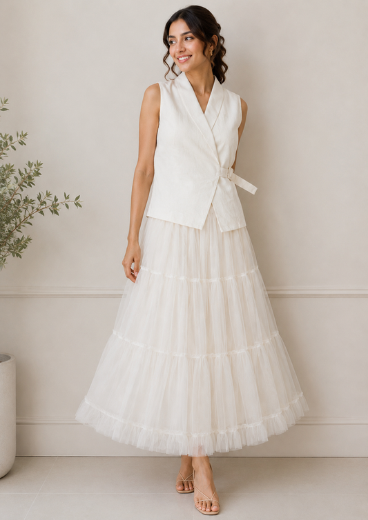 Layered Waistcoat With Skirt Set