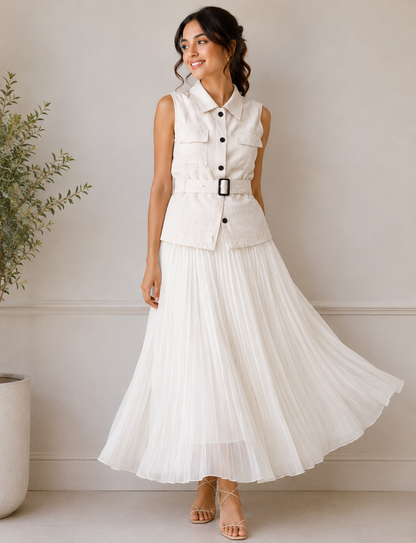 Stylish Belted Jacket With Skirt