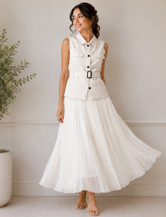 Stylish Belted Jacket With Skirt