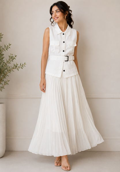 Stylish Belted Jacket With Skirt
