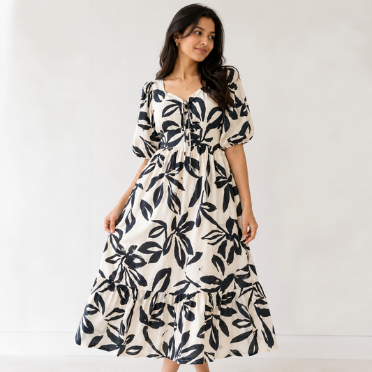 Black Flower Meadow Dress