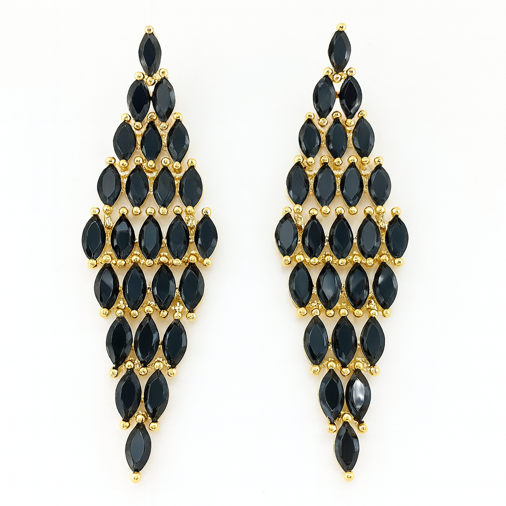Geometric style black diamonds stud earring