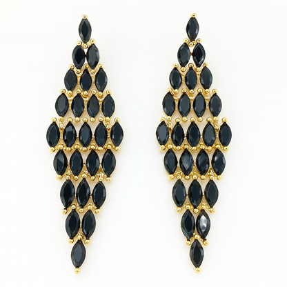 Geometric style black diamonds stud earring