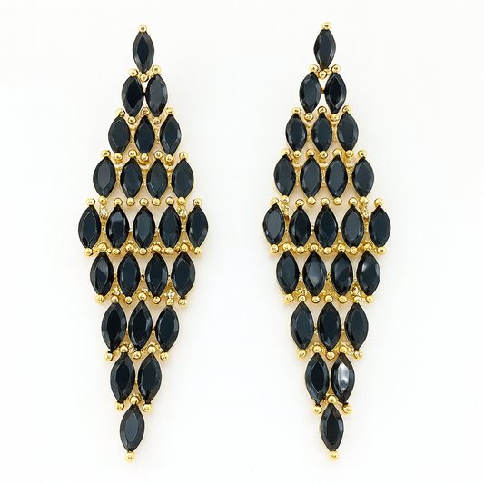 Geometric style black diamonds stud earring