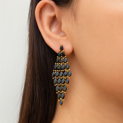 Geometric style black diamonds stud earring