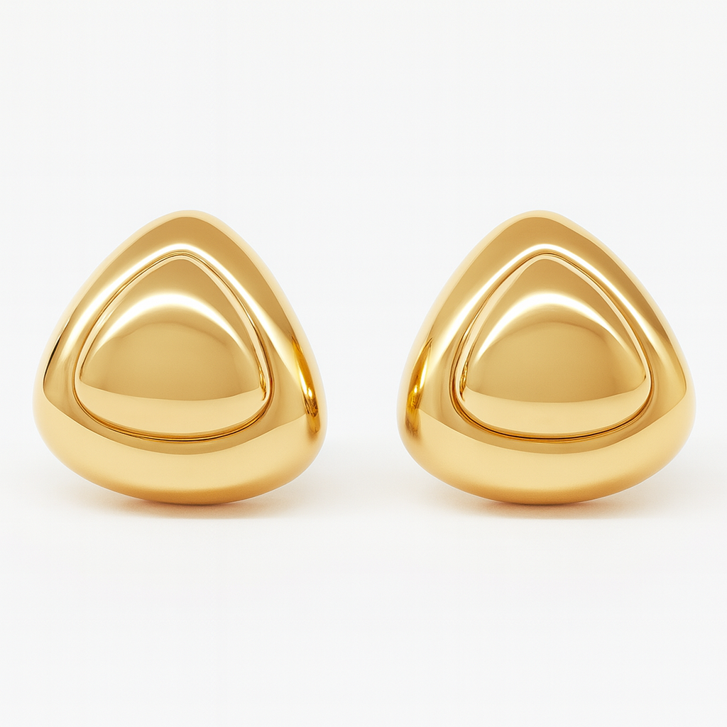 Golden dual triangle stud earring