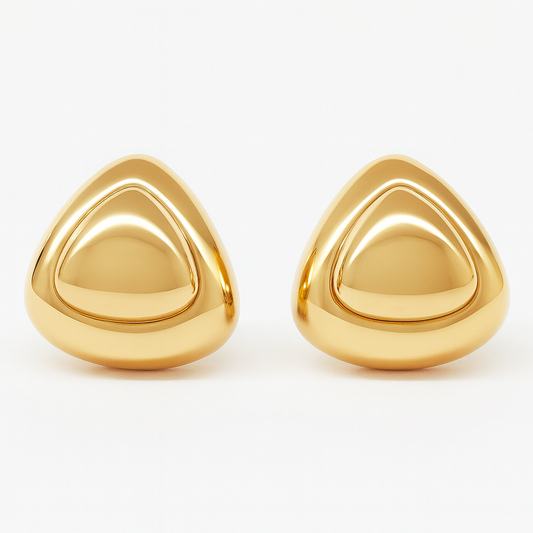 Golden dual triangle stud earring