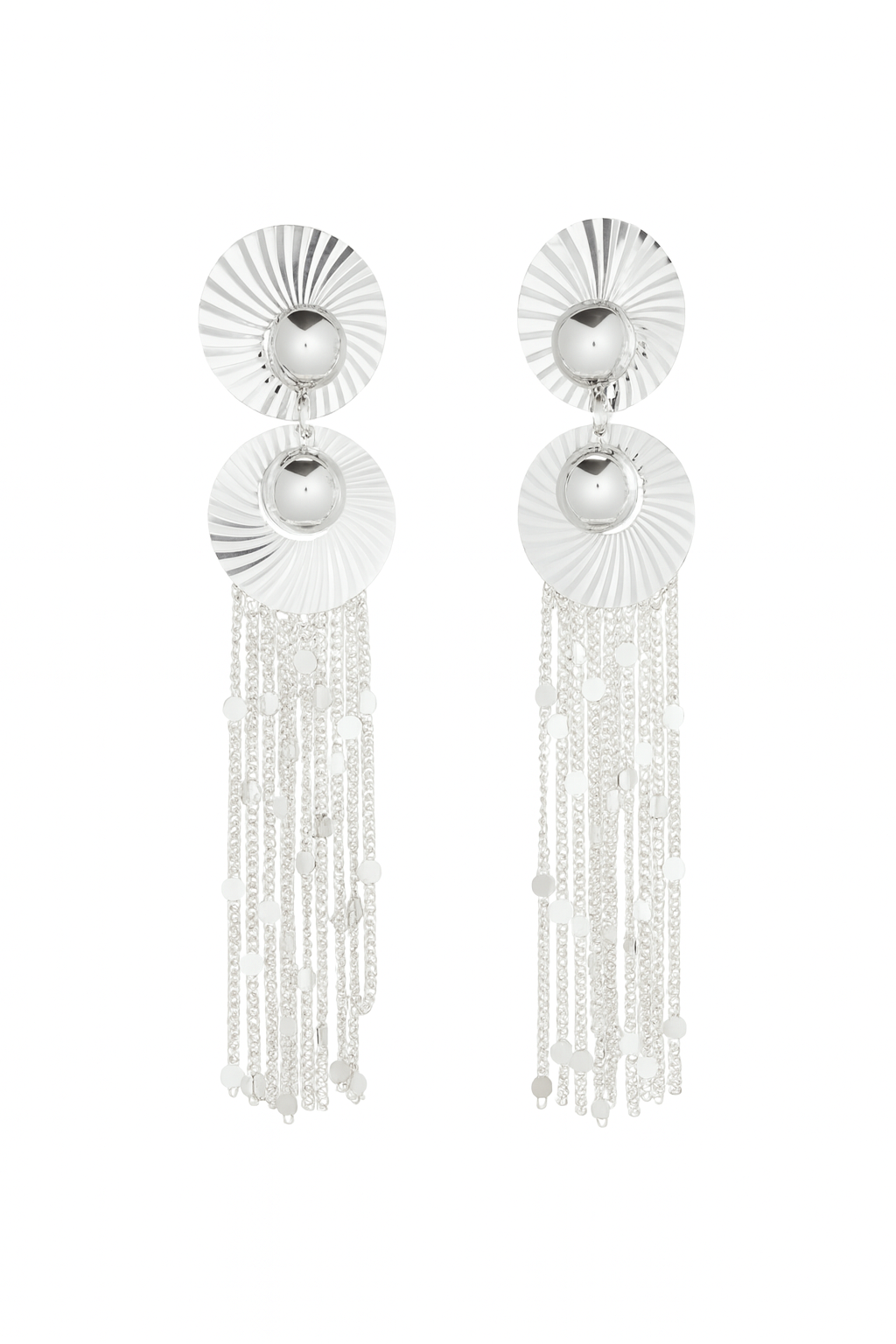 Attractive design silver long tassel earring