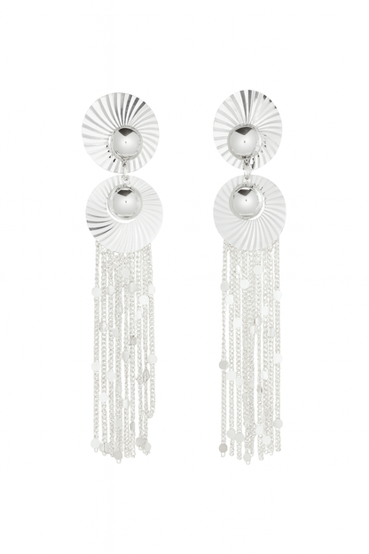 Attractive design silver long tassel earring