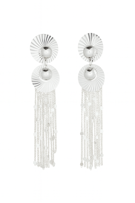 Attractive design silver long tassel earring