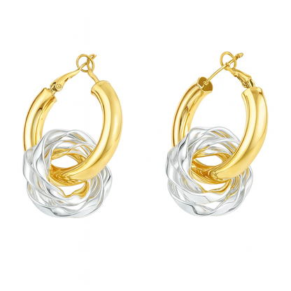 Golden huggie with silver ring inlay earring