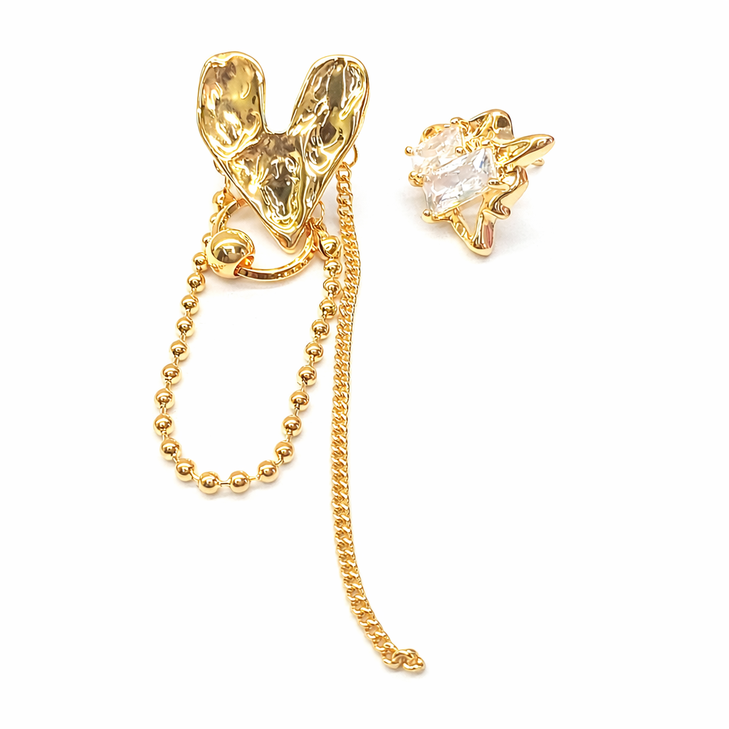 Golden Heart Chain Mismatch Earrings