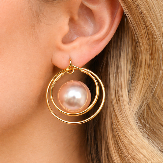 Rose Aura Pearl Hoop Earrings