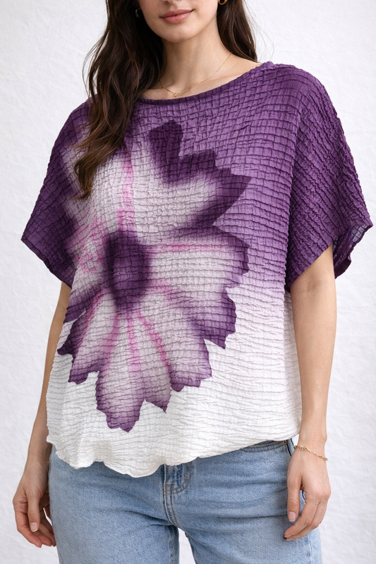 Purple and white top white pretty flower print