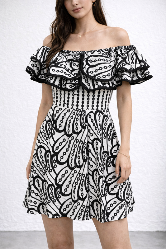 Retro style black and white dress