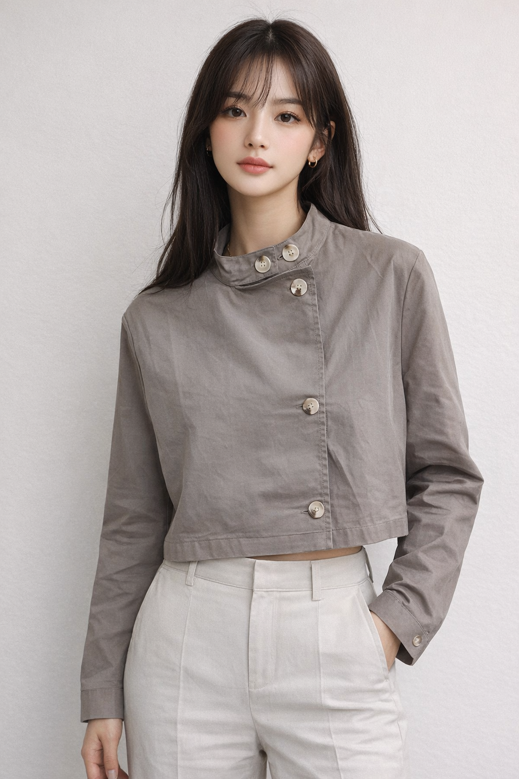 Long sleeves with cross neck shirt