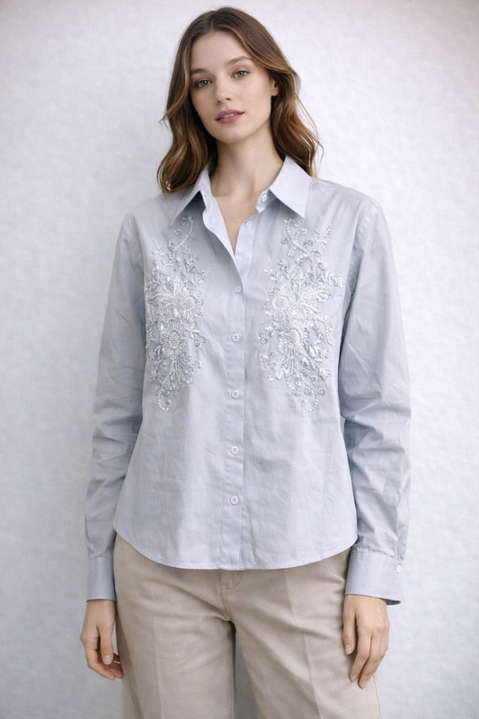 Long Sleeve Design Blue Shirt