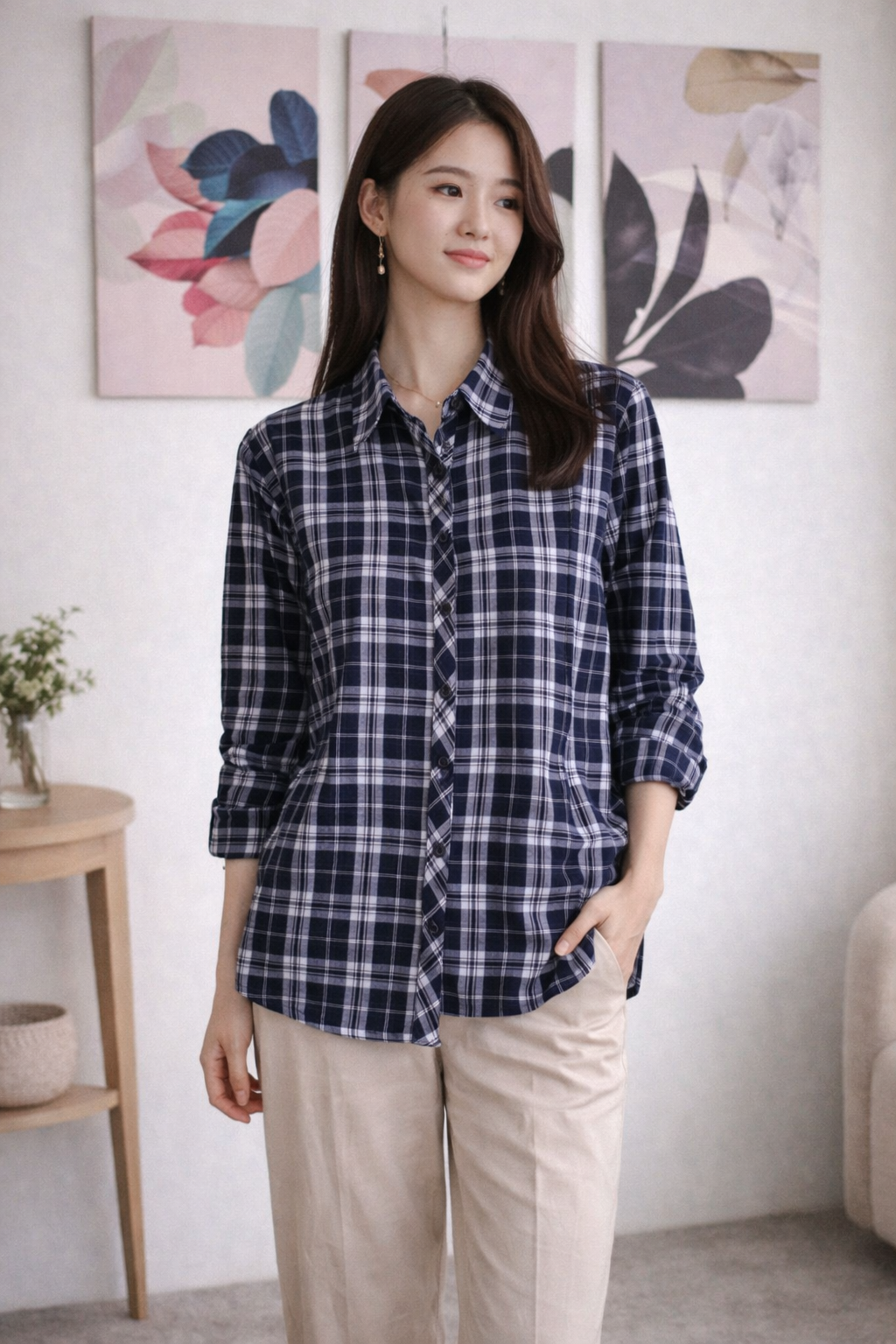 Chest Print Blue Full Sleeve Shirt For Girls