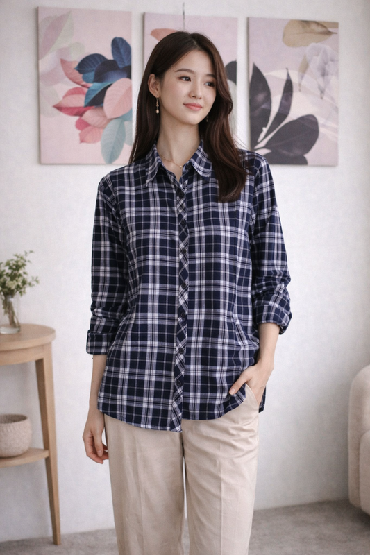 Chest Print Blue Full Sleeve Shirt For Girls