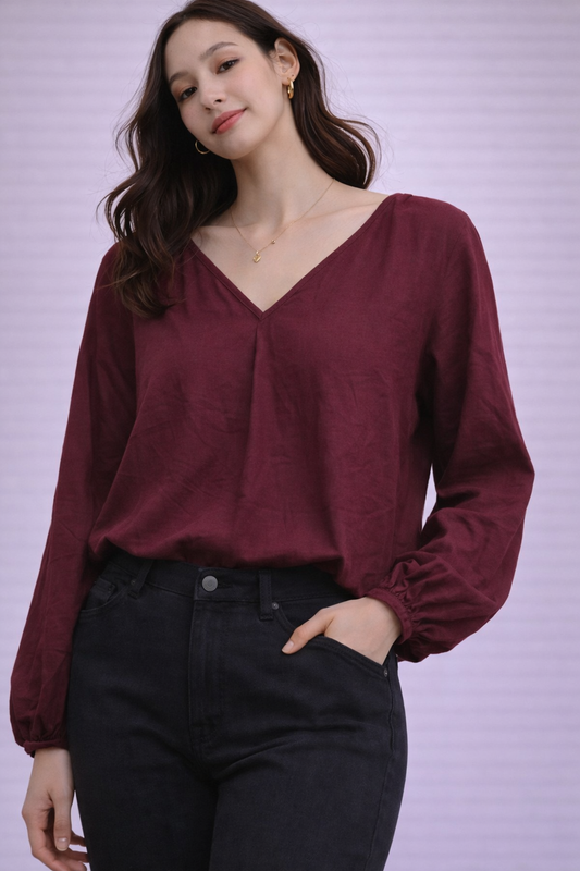 Long Sleeve Maroon Top For Girls