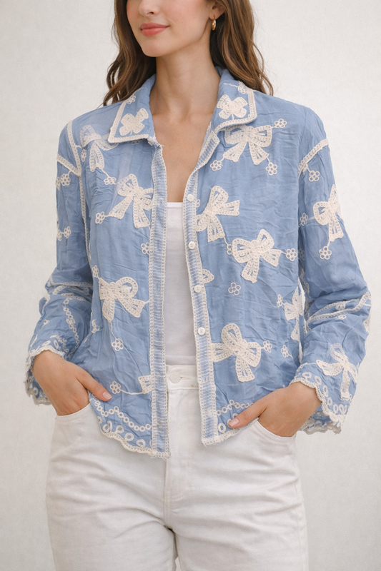 Stylish Lite Blue Shirt Embroidery Shirt For Girls