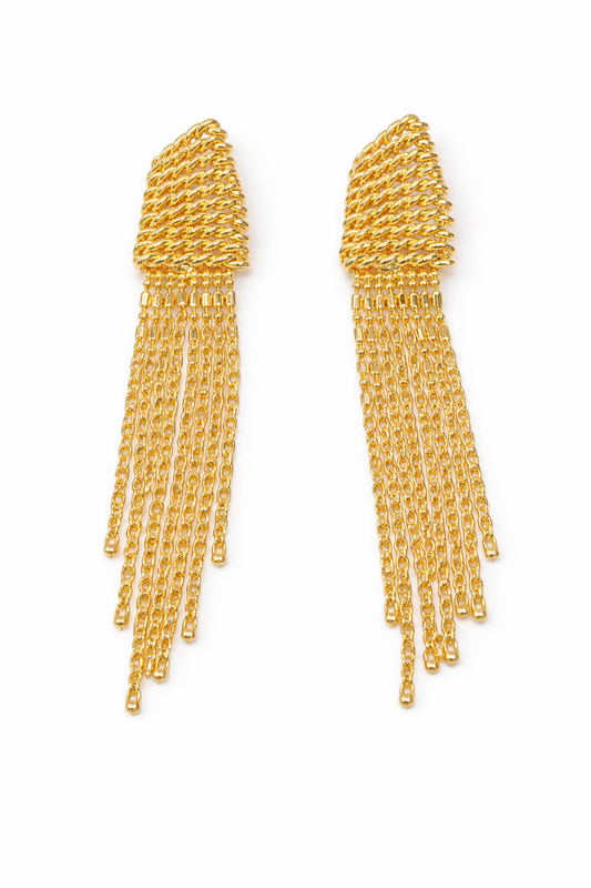 Golden cascade fringe drop earrings