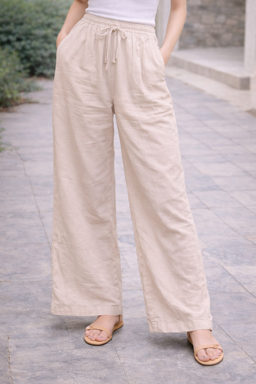 Cream Baggie Style Pant For Girls