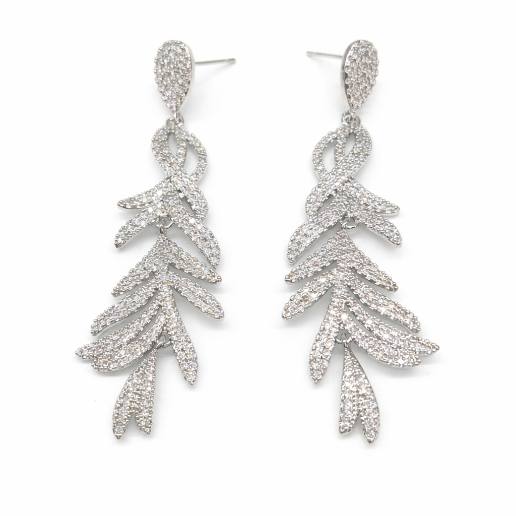 Silver Willow Pave Drop Earrings