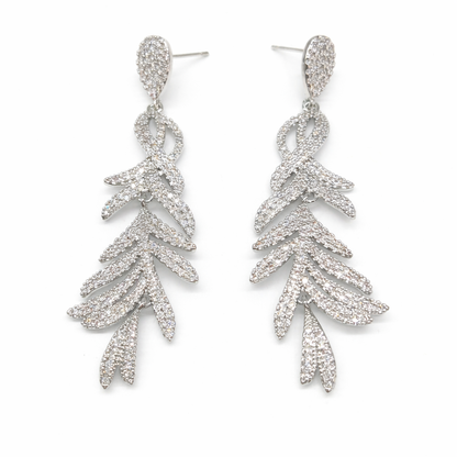 Silver Willow Pave Drop Earrings