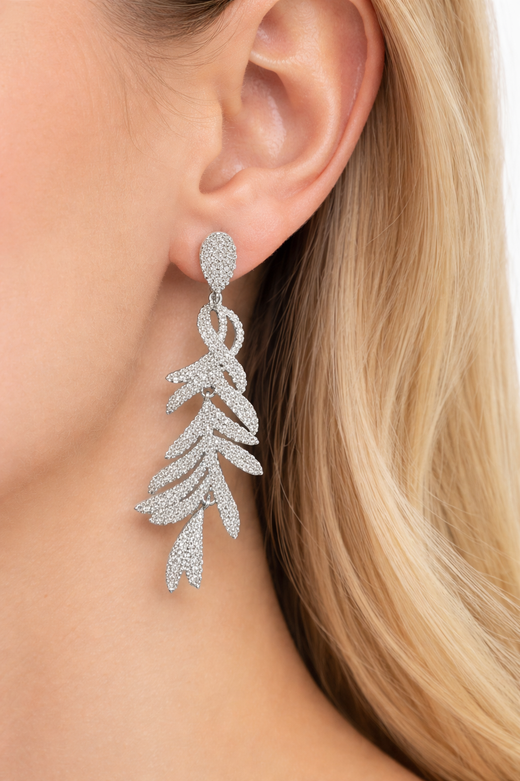 Silver Willow Pave Drop Earrings