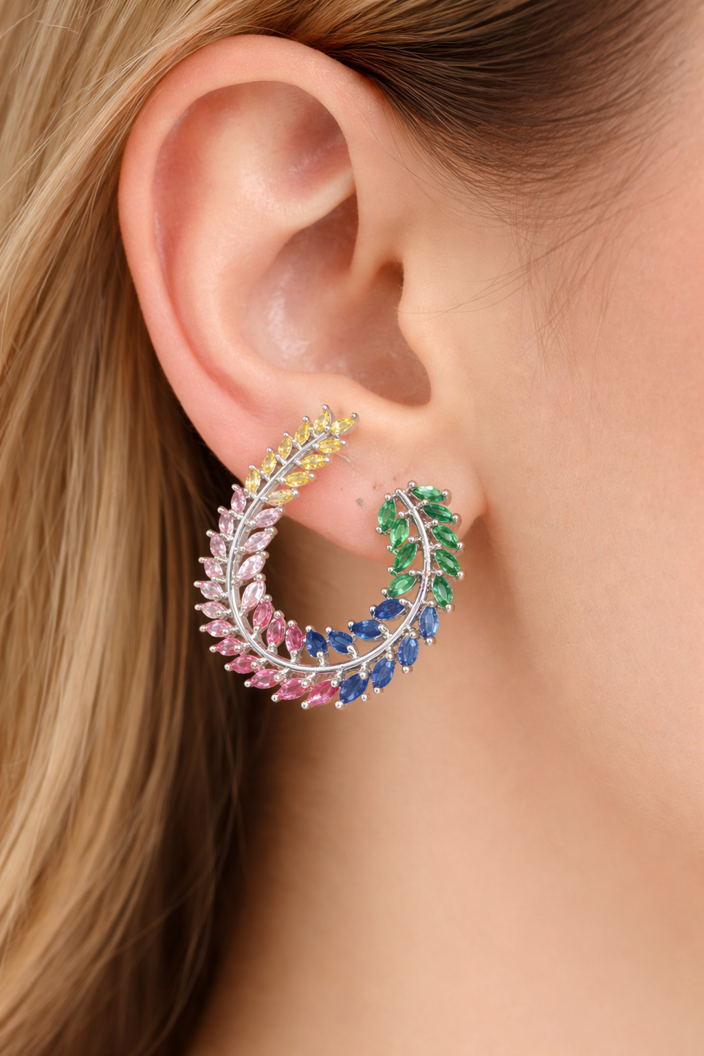 Rainbow Crystal Leaf Statement Studs
