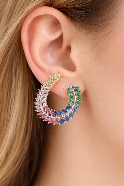 Rainbow Crystal Leaf Statement Studs