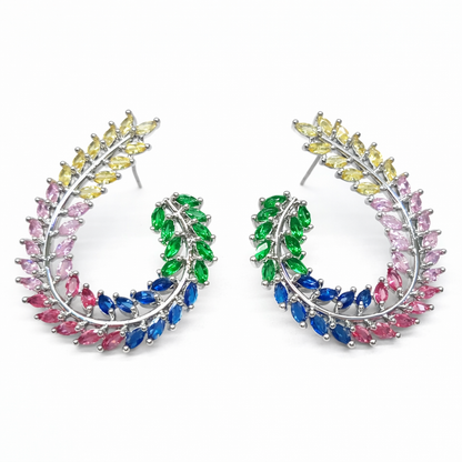Rainbow Crystal Leaf Statement Studs