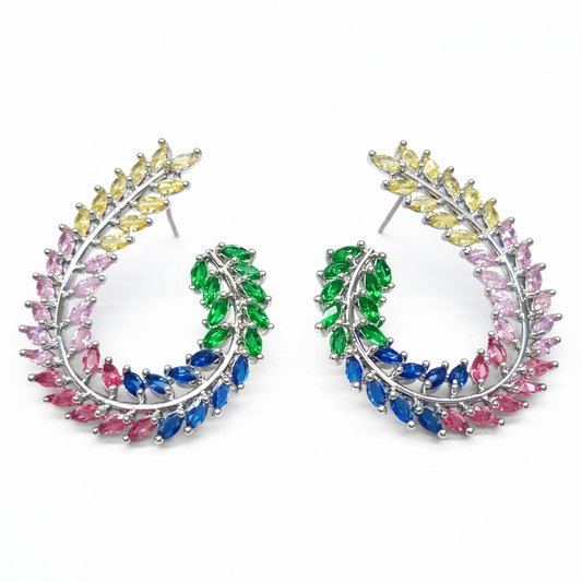 Rainbow Crystal Leaf Statement Studs