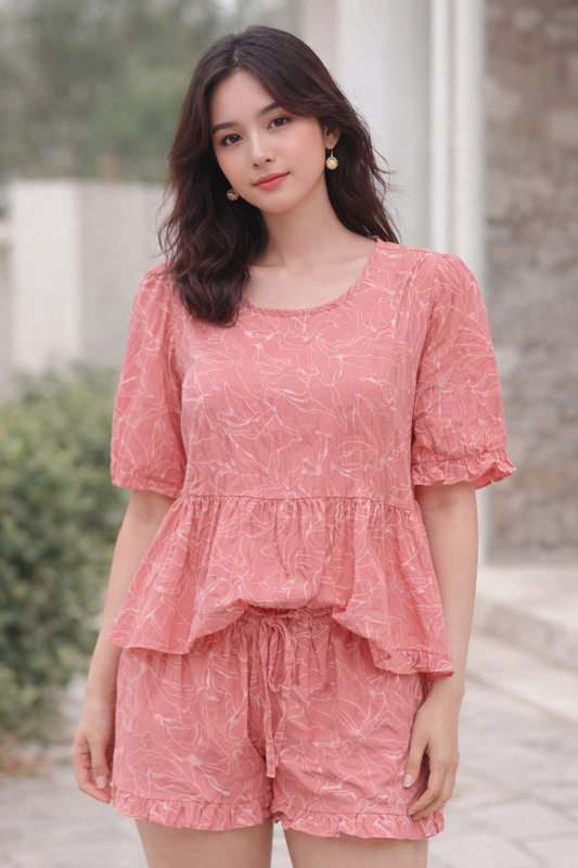 Stylish Pink Top With Shorts Set For Girls