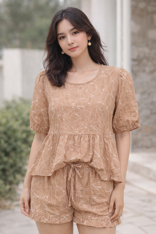 Stylish Brown Top With Shorts Set For Girls