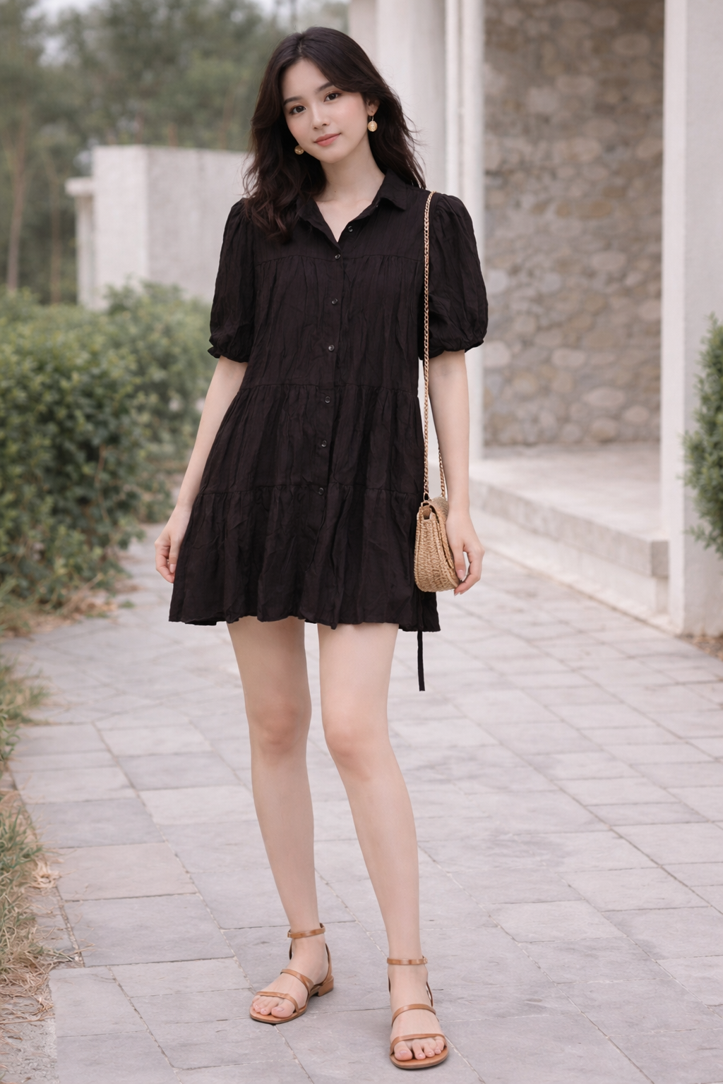Short Sleeve Shirt Style Dress For Girls