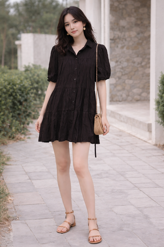 Short Sleeve Shirt Style Dress For Girls