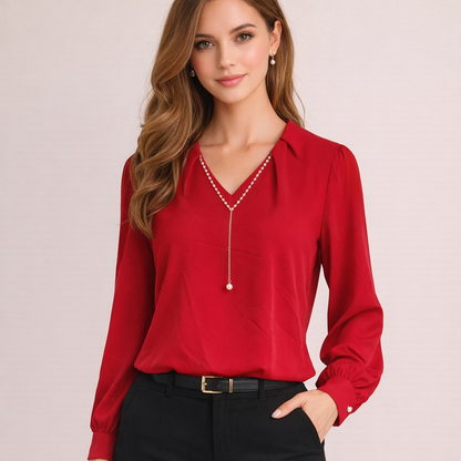 Long Hand Shirt With Pearl Necklace