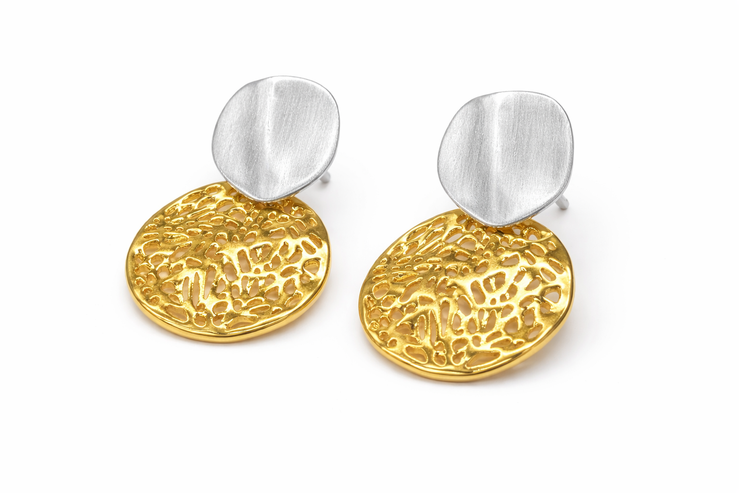 Luna Textured Dual-Tone Drop Earrings