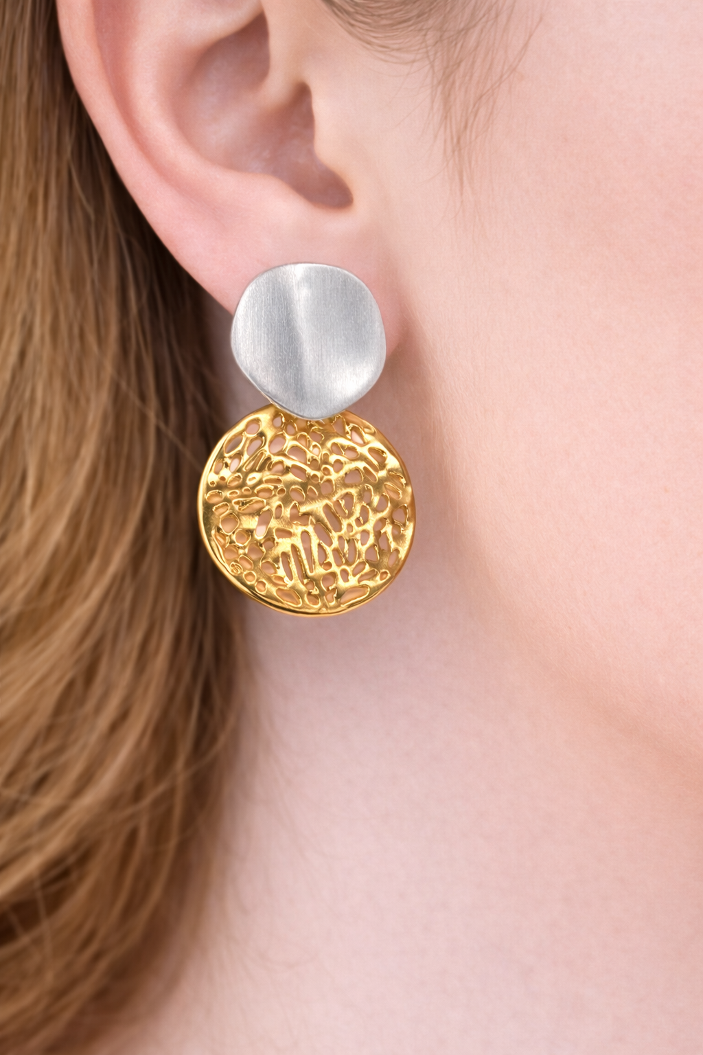 Luna Textured Dual-Tone Drop Earrings