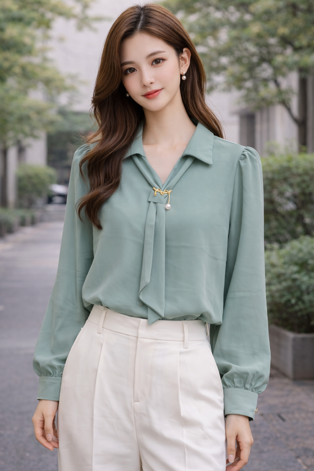 Long Hand Formal  Look With Zigzag Broch For Women