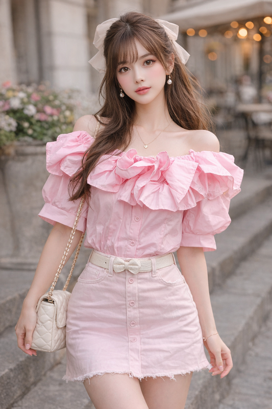 Ruffled short sleeved shirt