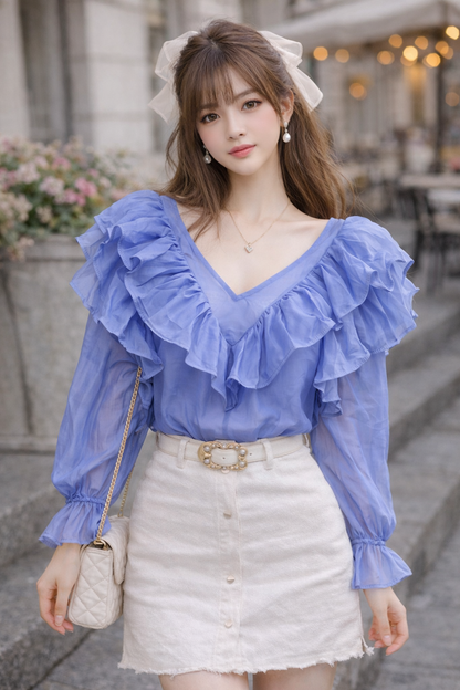 Ruffle neck designer top