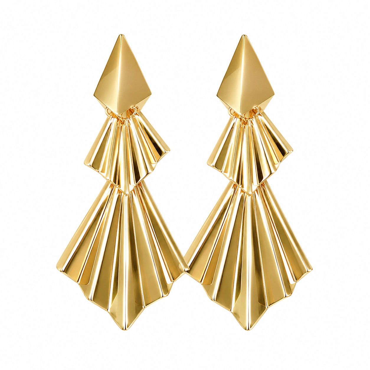 Golden Pleated Drops Earrings