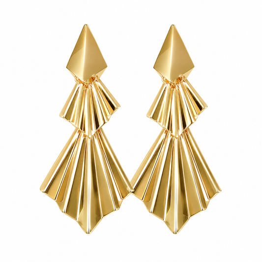 Golden Pleated Drops Earrings