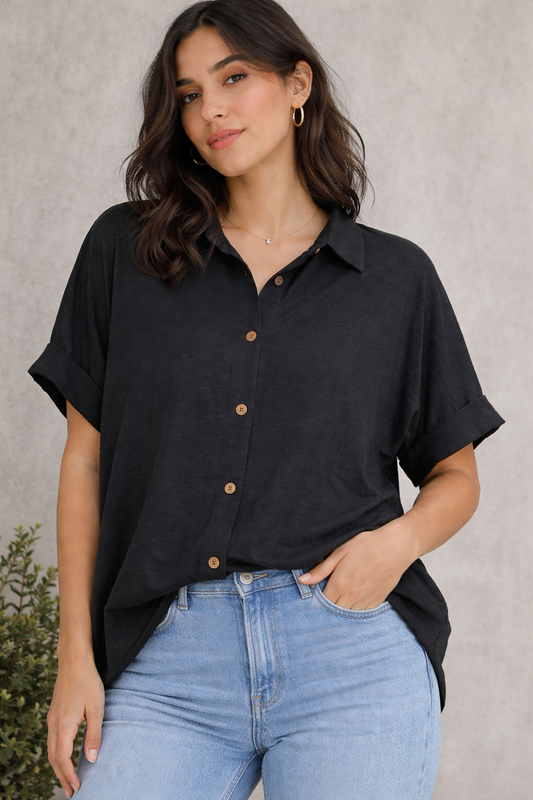 Short Sleeves Black Shirt For Girls