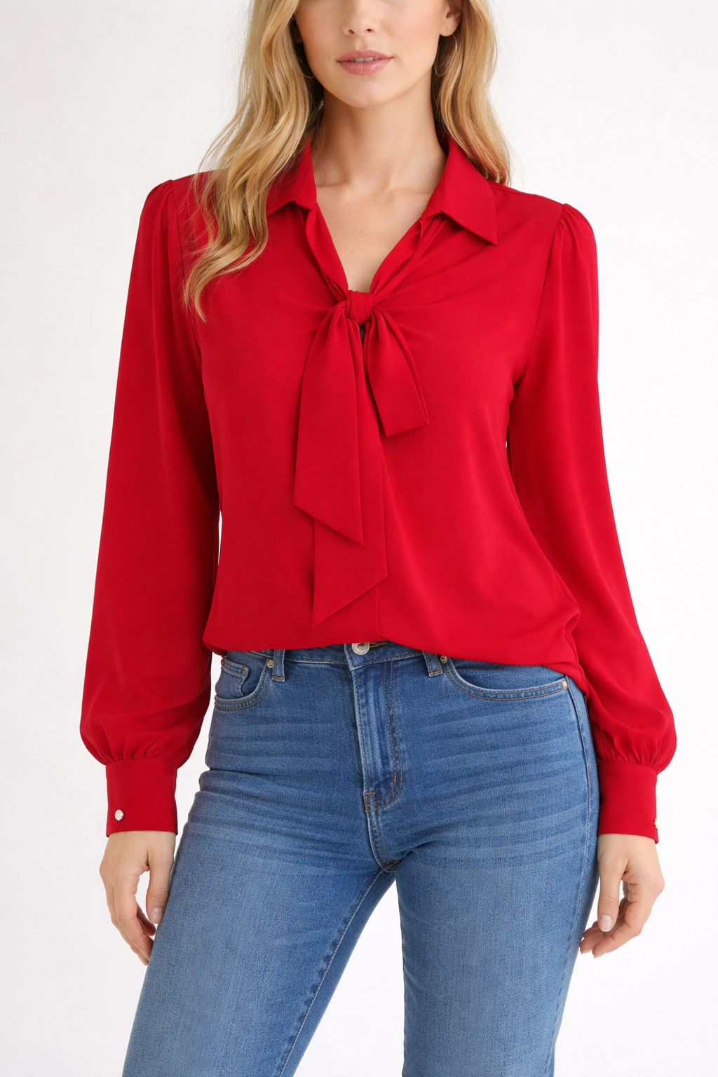 Crimson Charm Tie Neck Top