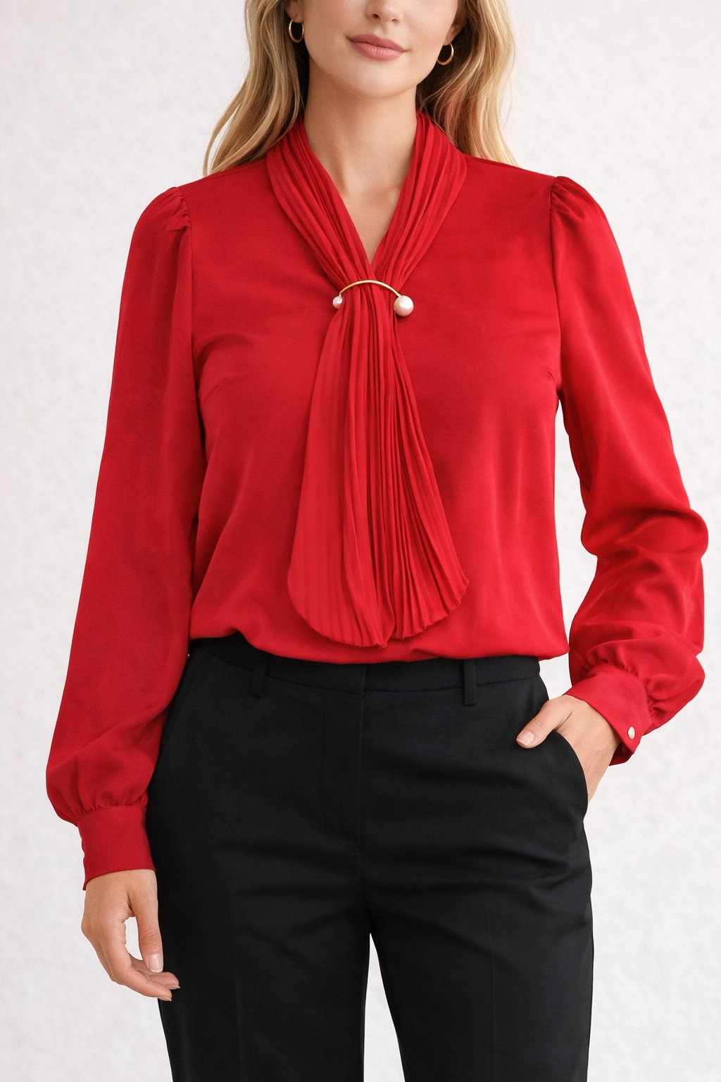 Serene Sky Pleat Neck Top