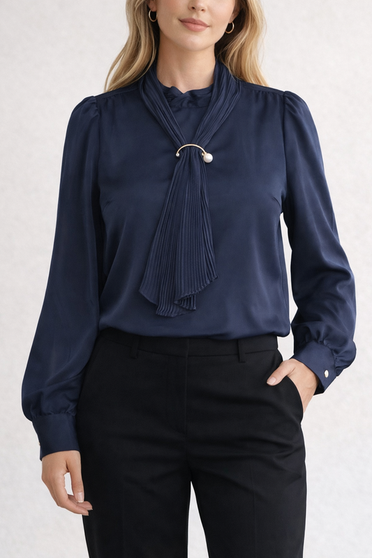 Serene Sky Pleat Neck Top